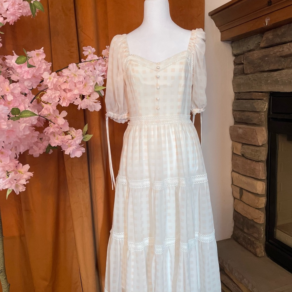Rachel Parcell Elegant Cream Gingham Dress